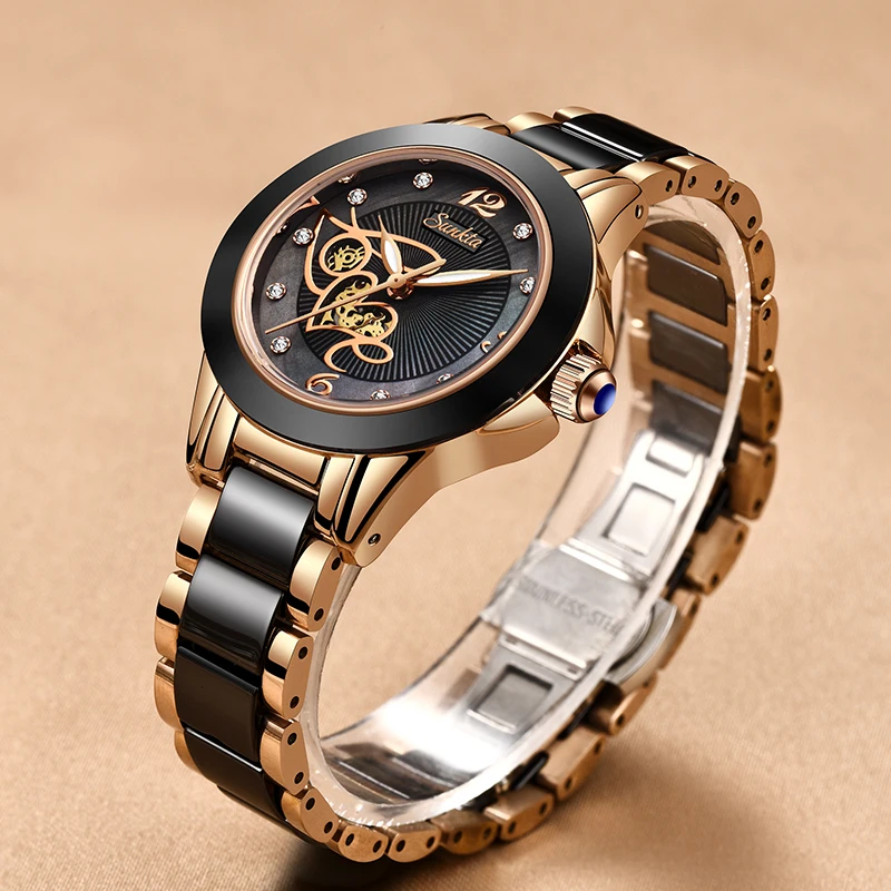 SUNKTA Diamond Surface Ceramic Strap Fashion Waterproof Women Watches Top Brand Luxury Quartz Watch Women Gift Relogio Feminino