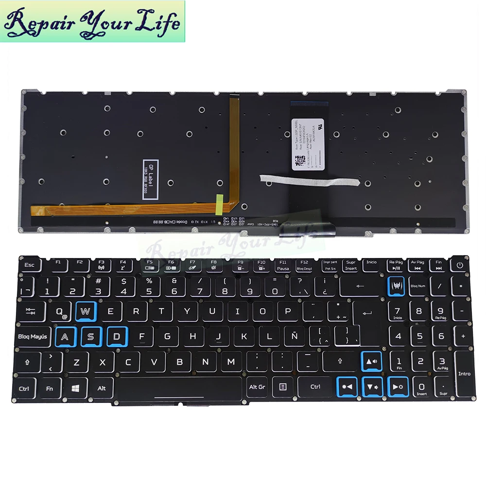Latino Espanhol Pt-br Brasil Teclado Backlit para Acer Predador Helios 300 Ph31552 Ph317-53 Notebook pc Gamer Teclado Rgb Luz - Imagem 6