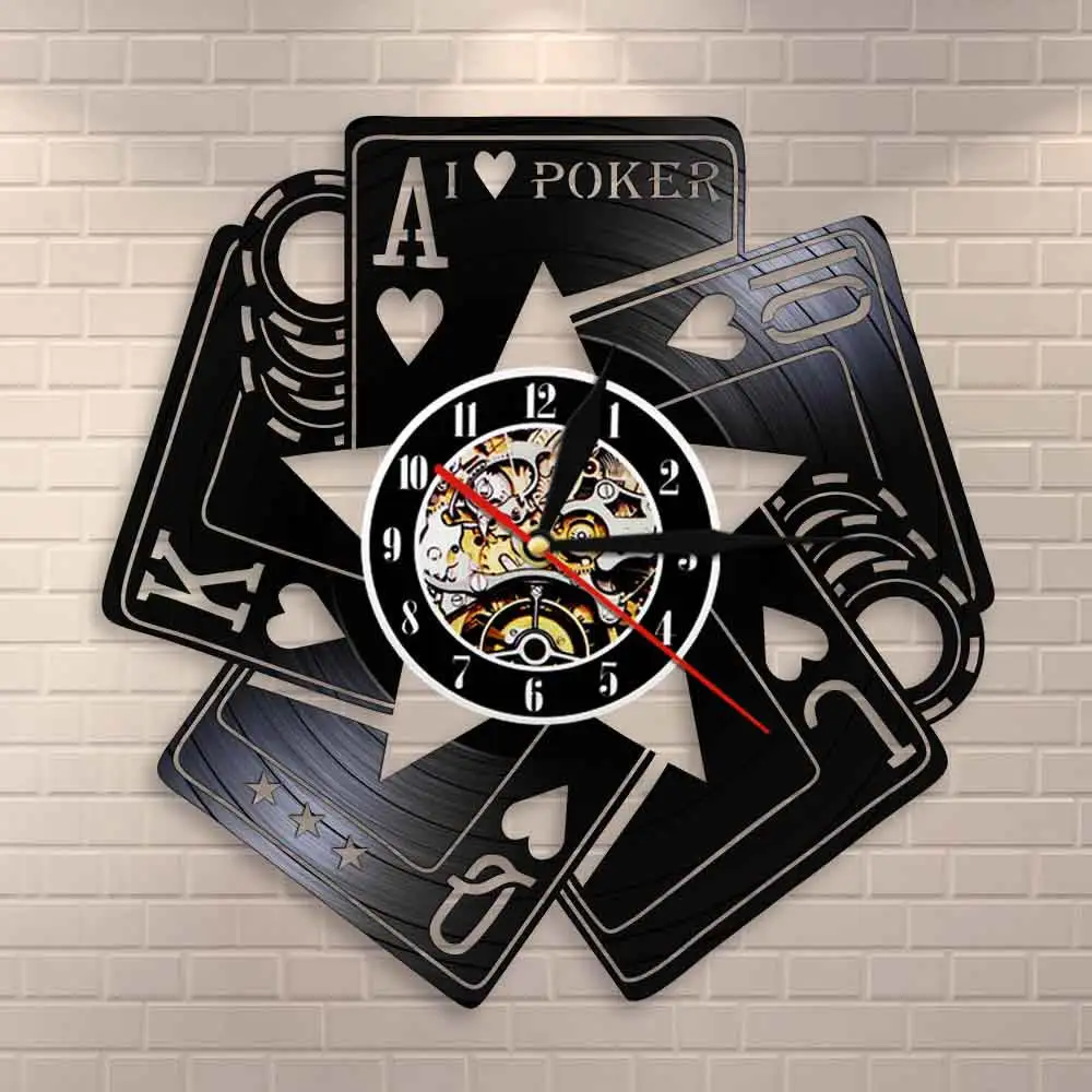 Я люблю покерные карты игра Королевский Флеш лопатки игровая комната декор настенные часы Las Vegas казино геймер победитель виниловая запись настенные часы