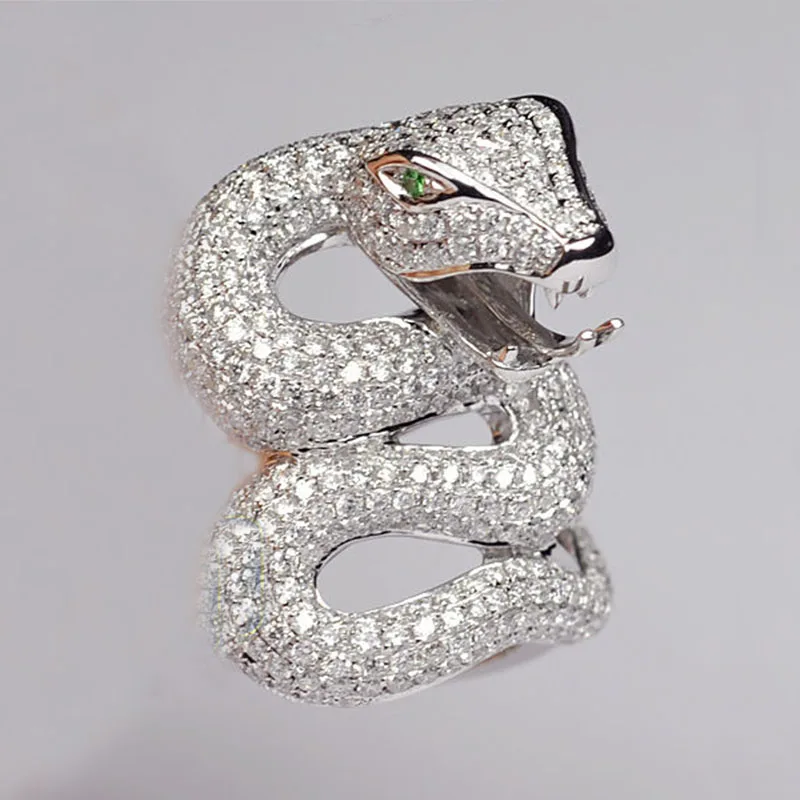 Змея Серебряный Цвет вечерние кольцо юбилей серебро зелеными кристаллами ручной