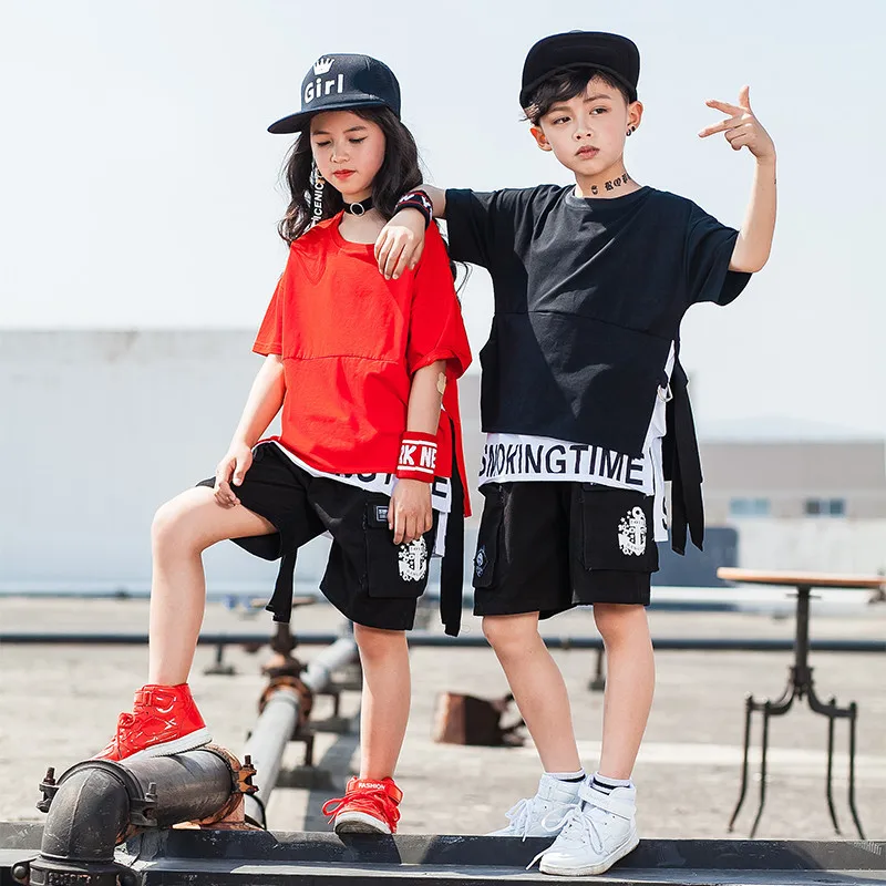 

Cool Less Children Hip Hop Set GIRL'S Jazz Table Performance Clothing BOY'S Loose-Fit Young STUDENT'S Sports Summer