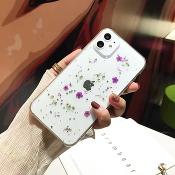 

Qianliyao Real Dried Flowers Soft TPU Back Cover For 11 Pro Max iPhone X 7 8 Plus 6 6S Phone Case For iphone XR XS Max Cases