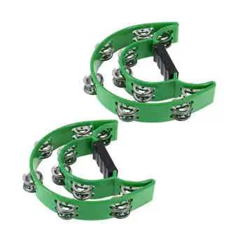 

2pcs Handbell Double Row Tambourine Half Moon Metal Musical Jingles Tambourine Hand Held Rattle For Bar Party