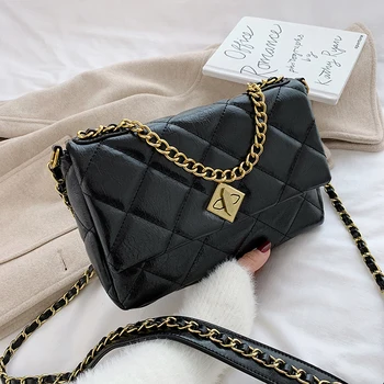 

New Plaid Chain Women Messenger Bag Female 2020 Autumn Brand Fashion Lock Cross Body Shoulder Bag PU Leather Small Square Flap