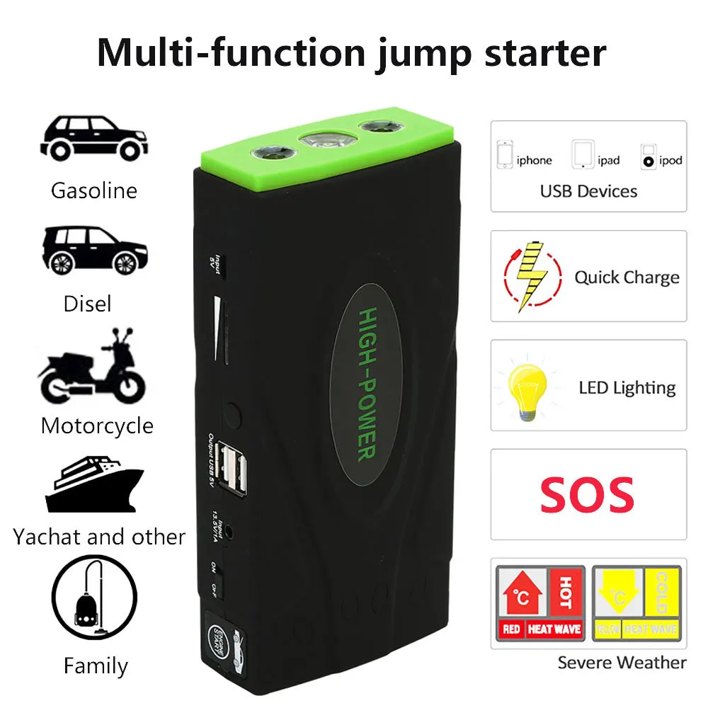  2019 Portable Car Jump Starter Emergency 12V 600A High Power Bank Auto Battery Booster Pack Vehicle