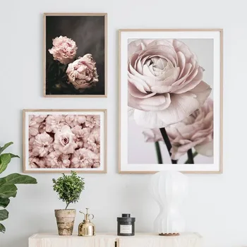 

Nodic Modern Pink Peonies Romantic Flower Canvas Paintings Gallery Posters And Prints Wall Art Bedroom Living Room Home Decor