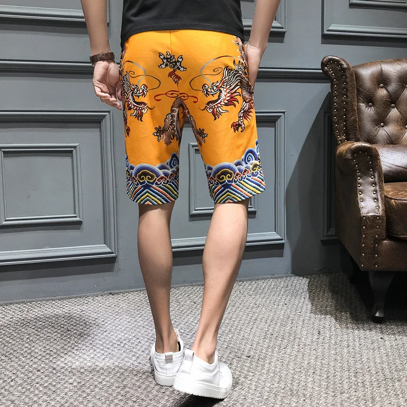 Mannen Elastische Taille гарем карго шорты Nieuwe Zomer с рисунком дракона шорты Mannen Pocket Man Korte Broek Korte Masculino