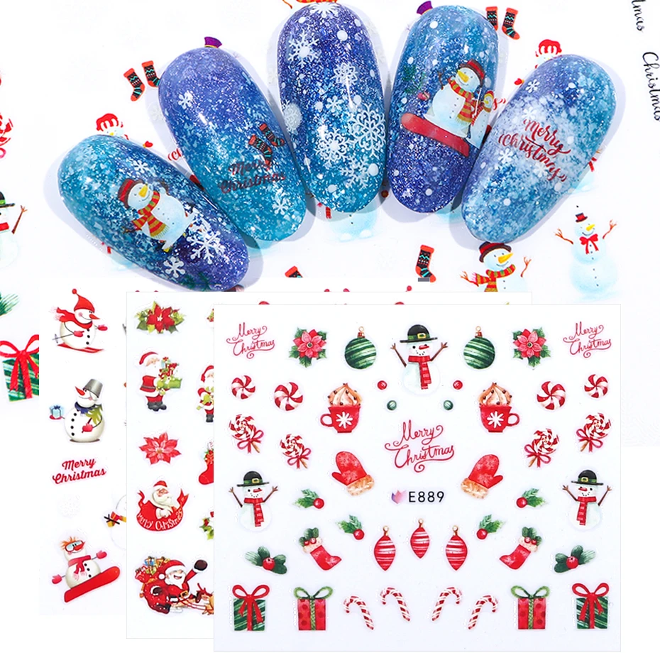 

1pcs Nail Polish Sticker Christmas Santa Snowflakes Manicure Water Stickers For Nails Art New Year Nail Decals Wraps LAE886-896