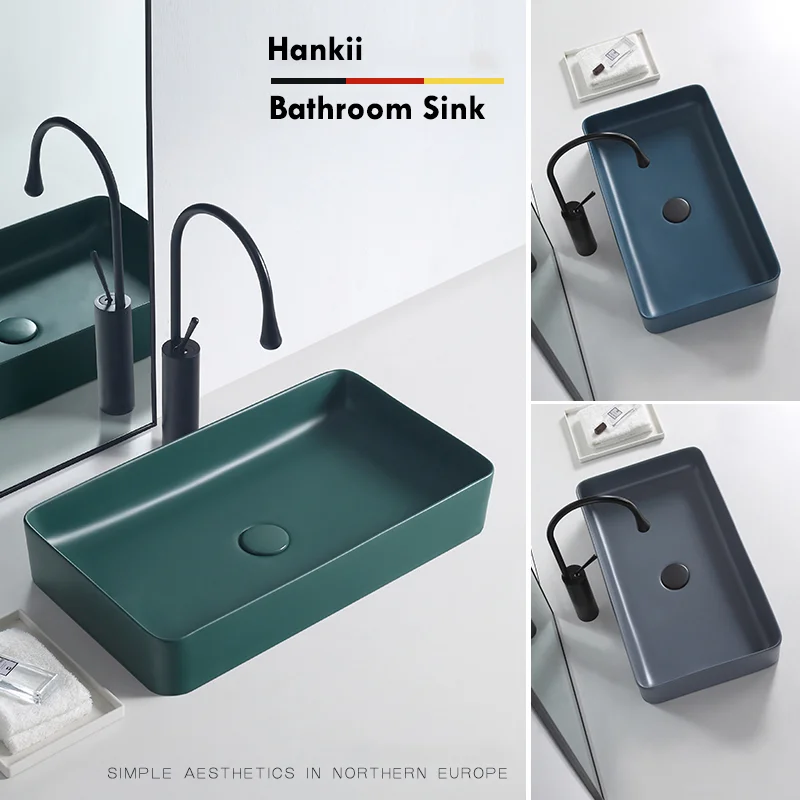 

24" Nordic Rectangular Bathroom Sink Above Counter Wash Basin Matte Colorful Ceramic Single Basin For Villa Balcony Accessories