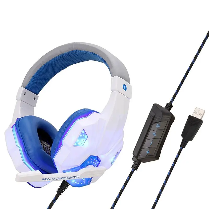 Professional Led Light Gaming Headphones for Computer PS4 Adjustable Bass Stereo PC Gamer Over Ear Wired Headset