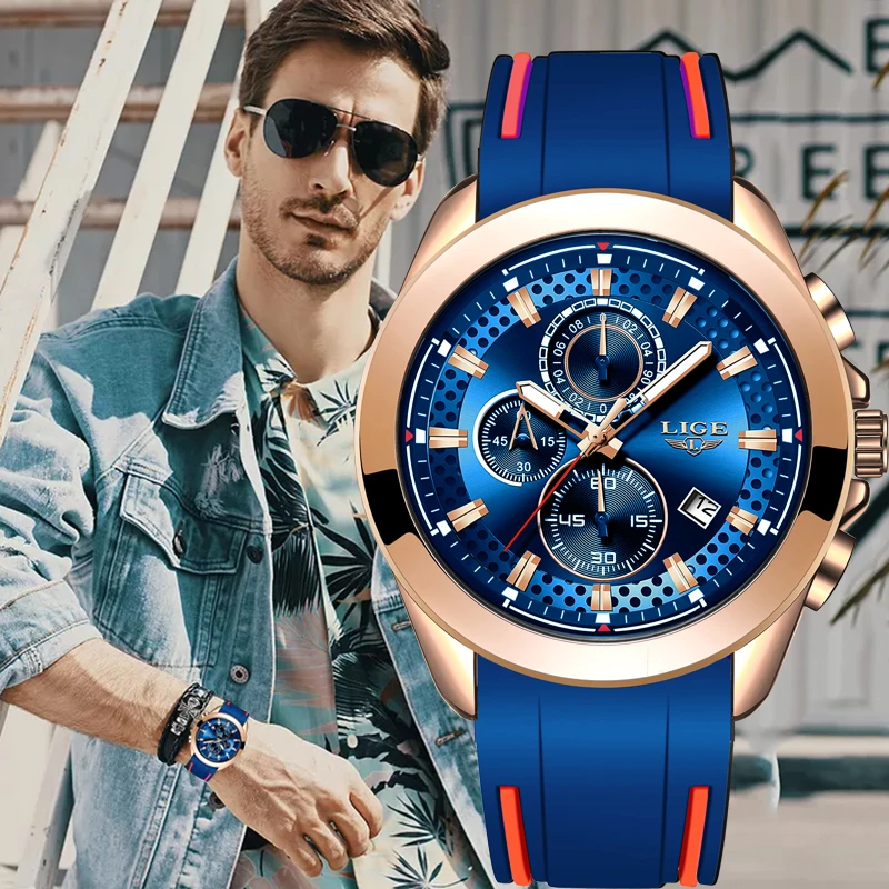 Skup Relogio LIGE nowy wielofunkcyjny zegarek sportowy mężczyźni wodoodporny zegar mężczyzna wojskowy żel krzemionkowy mężczyźni zegarki na rękę zegar reloj hombre