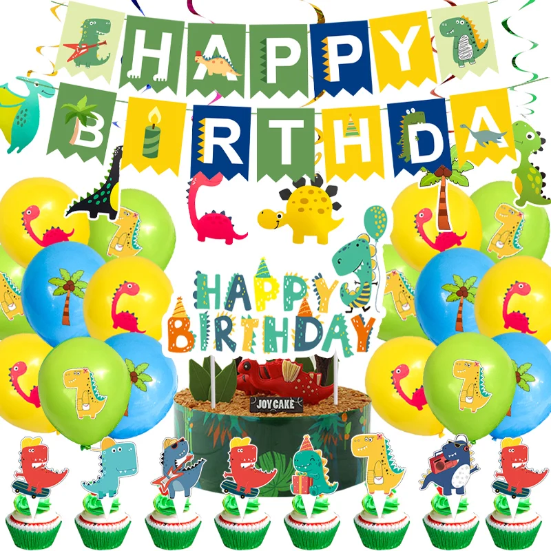 

Dinosaur Party Decoration Banners Boy Birthday Cake Topper Green Balloons Set Jungle Jungle Safari Decor Baby Shower Supplies