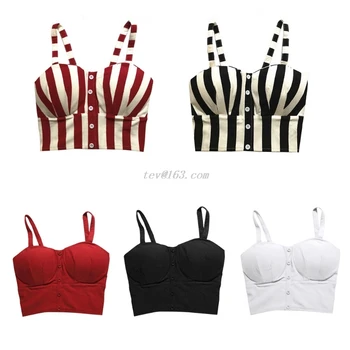 

Women's Sexy Spaghetti Strap Button Down Tank Top Striped Solid Shirt