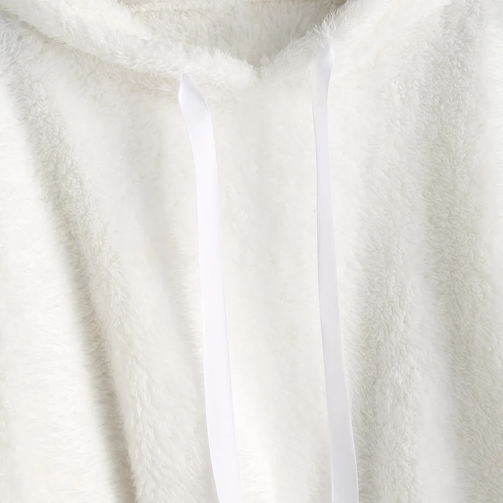 ZAFUL с опущенными плечами из искусственной овчины Толстовка плюшевая пушистая с капюшоном однотонная хлопковая толстовка женский Зимний пуловер Топ