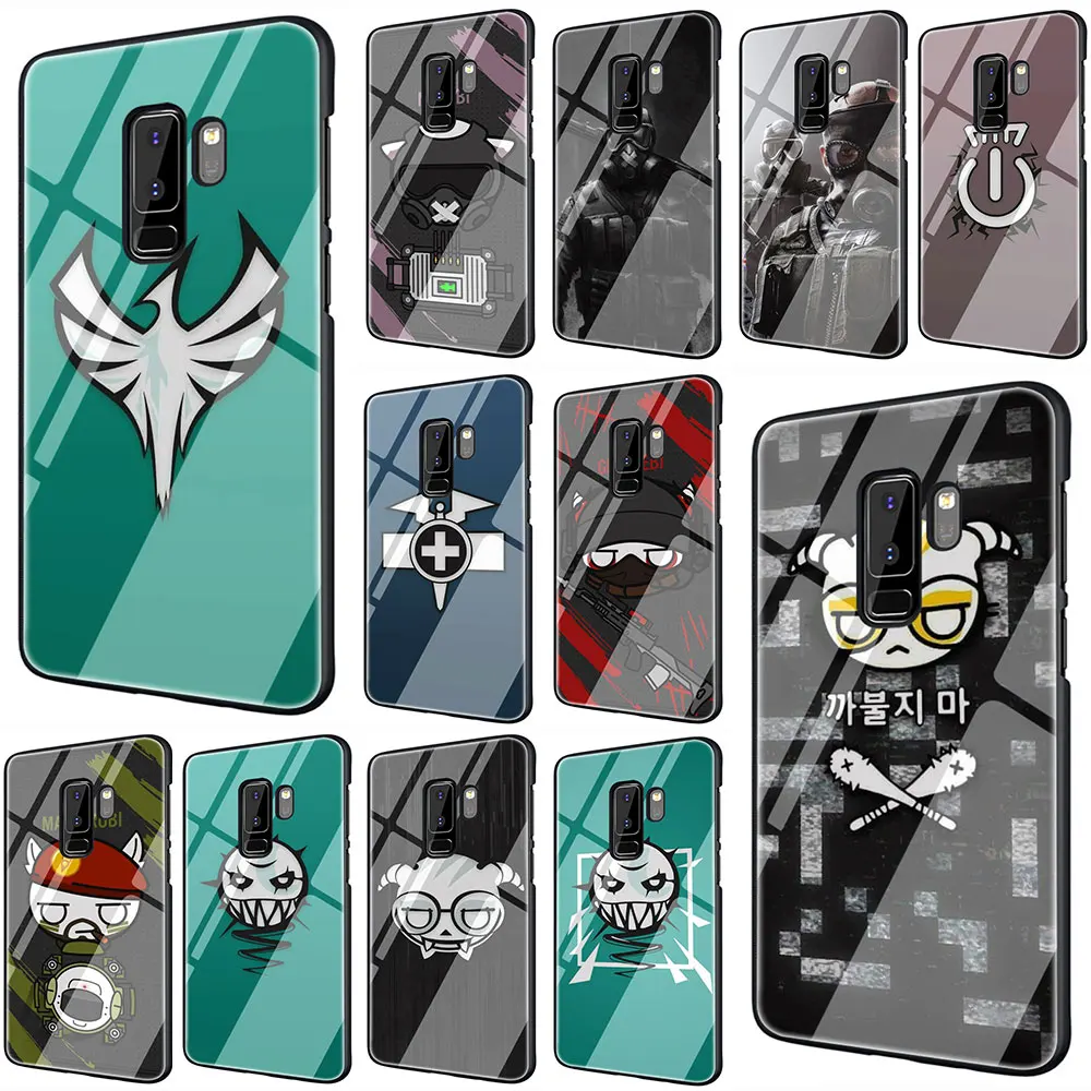 

rainbow six siege Tempered Glass TPU Black Cover Case for Galaxy S7 Edge S8 S9 Plus S10 Note 8 9 10 A10 20 30 40 50 60 70