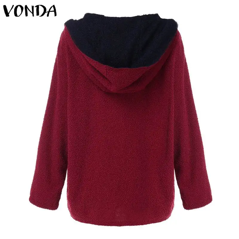 VONDA/женские осенне-зимние пальто с искусственным мехом, пальто с капюшоном, большие размеры, куртки с длинными рукавами, утепленный флисовый кардиган, пальто 5XL