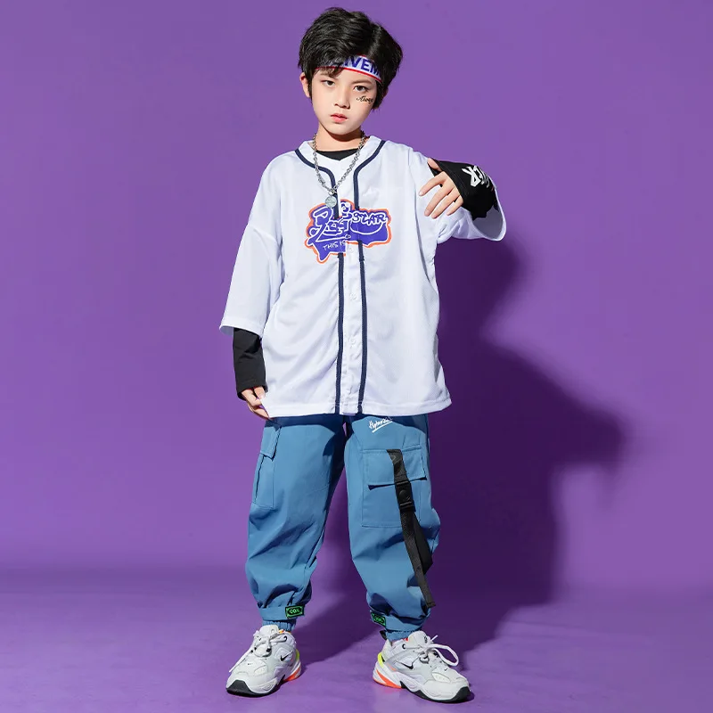 Kid Hip Hop Clothing Cardigan T Shirt Baseball Jersey Top Streetwear  Tactical Cargo Pants For Girl Boy Dance Costume Clothes - Street Dance -  AliExpress