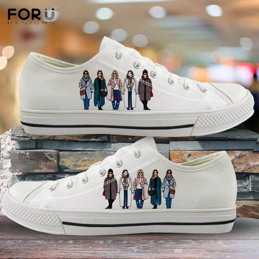 FORUDESIGNS/Модная парусиновая обувь с низким верхом для девушек Женская на плоской