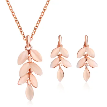 

CSHOU88 Woman Copper Drops Necklace Earrings Set Cat's Eye Bridal Necklace Earrings Jewelry Set