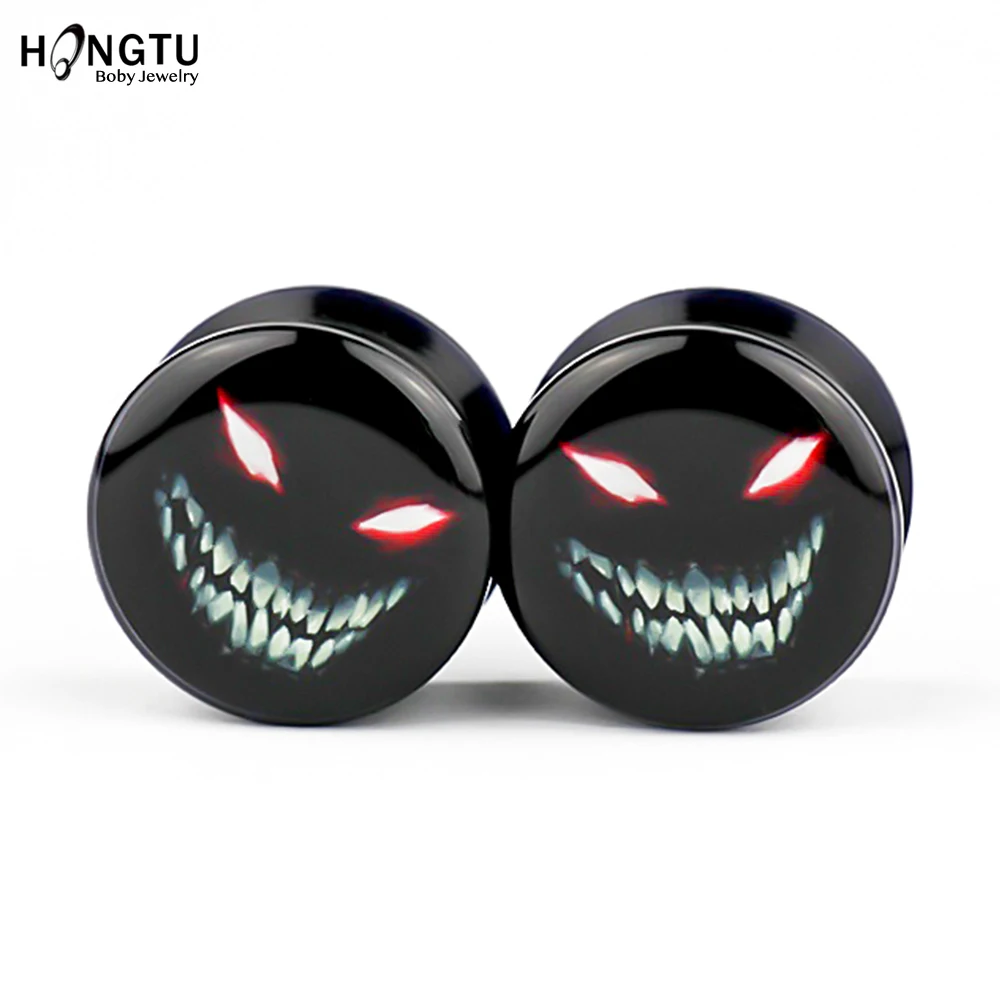 HONGTU, 2 шт, Devil Logo, ушные затычки, туннели, акриловые УФ-расширители для ушей, винт, подходят для ушей, тоннели, пирсинг, ювелирные изделия для тела, 8-20 мм