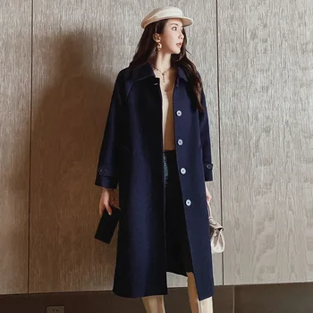 

S-2xl Long Sleeve Winter Wool Coat Women Korea Style Plus Size Casaco Feminino Ladies Autumn New Slim Long Black Woolen Coats