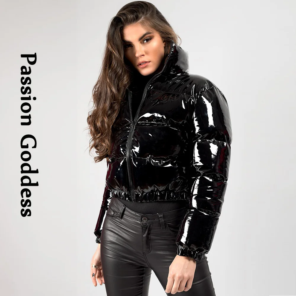Cool Women Shiny Leather Down Jacket 
