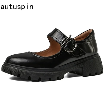 

Fall New Woman Genuine Leather Mary Janes Pumps 2020 Sweet Platform Thick High Heels Lolita Style Round Toe Shoes Women 34-40