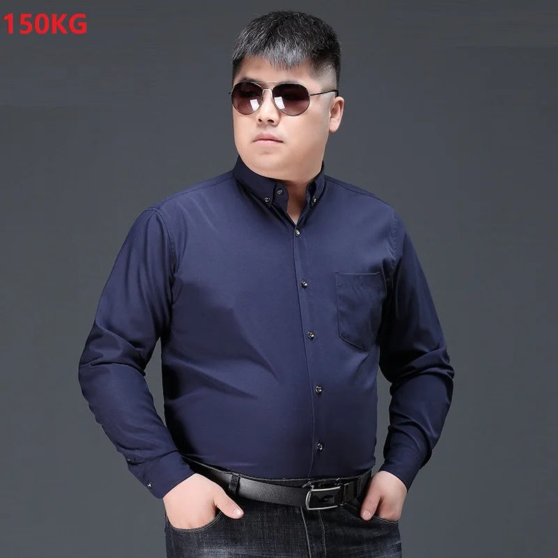 

high quality men shirt Long sleeve large size oversize 6XL 7XL 8XL 9XL 10XL loose Dress shirt pockets navy blue Business blouse