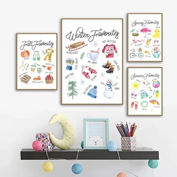 

Four Seasonal Favorites Print Spring Summer Fall Winter Funny Kids Education Poster Nursery Wall Art Canvas Painting Home Decor