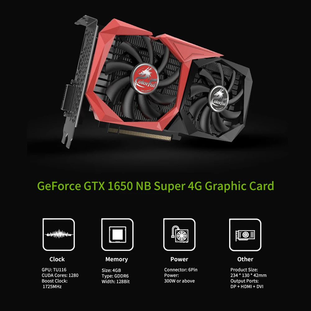 Красочная графическая карта GeForce GTX 1650 NB SUPER 4G GDDR6