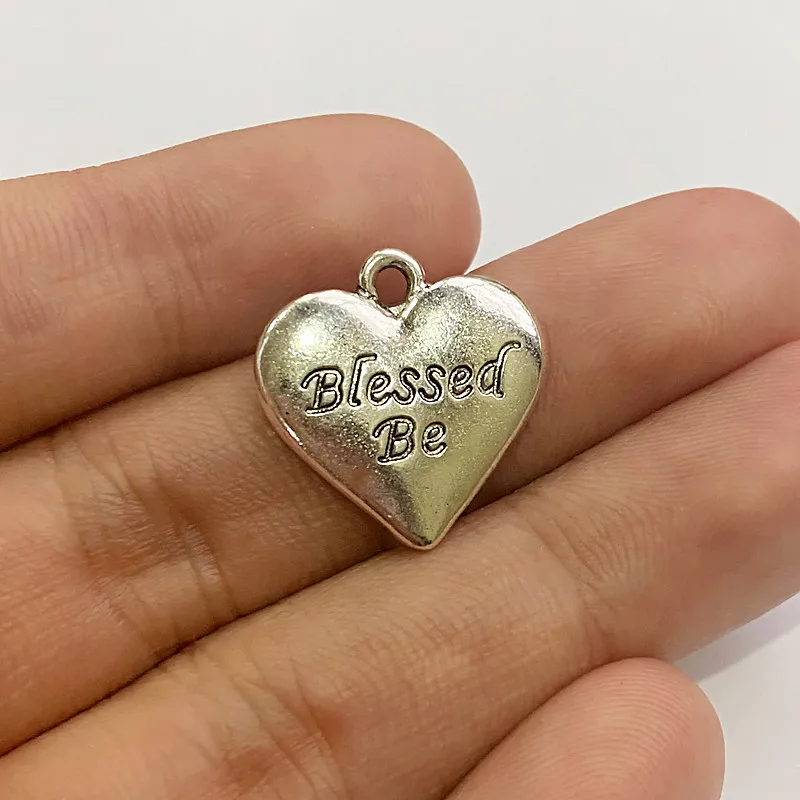 

10 Pcs Silver Color Classic Blessed Be Heart Diy Accessories Pendant for Women Jewelry Statement Fashion Decoration Necklace