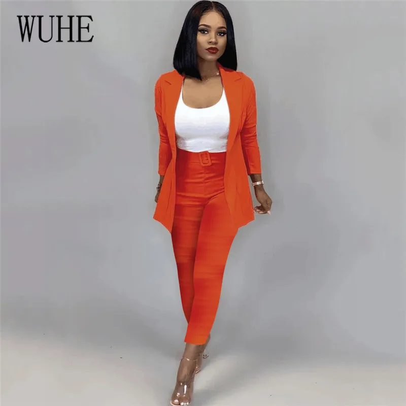 WUHE Vintage Autumn Winter Work Pant Suits OL 2 Pieces Sets Notched Blazer Jacket& Pant Trousers Suit for Women Set Office Wear