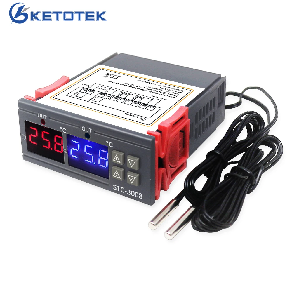 Digital Temperature Controller Incubator Thermostat STC 1000 3008 W1029 12V 24V 220V
