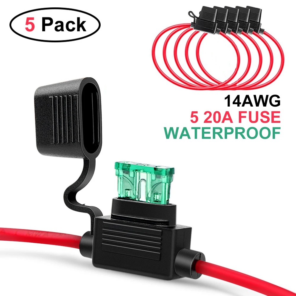 

5pcs DC 12V Waterproof Power Socket Mini Blade Type In Line Fuse Holders With 20A Fuse Splash-proof Automotive Fuse Holder D30