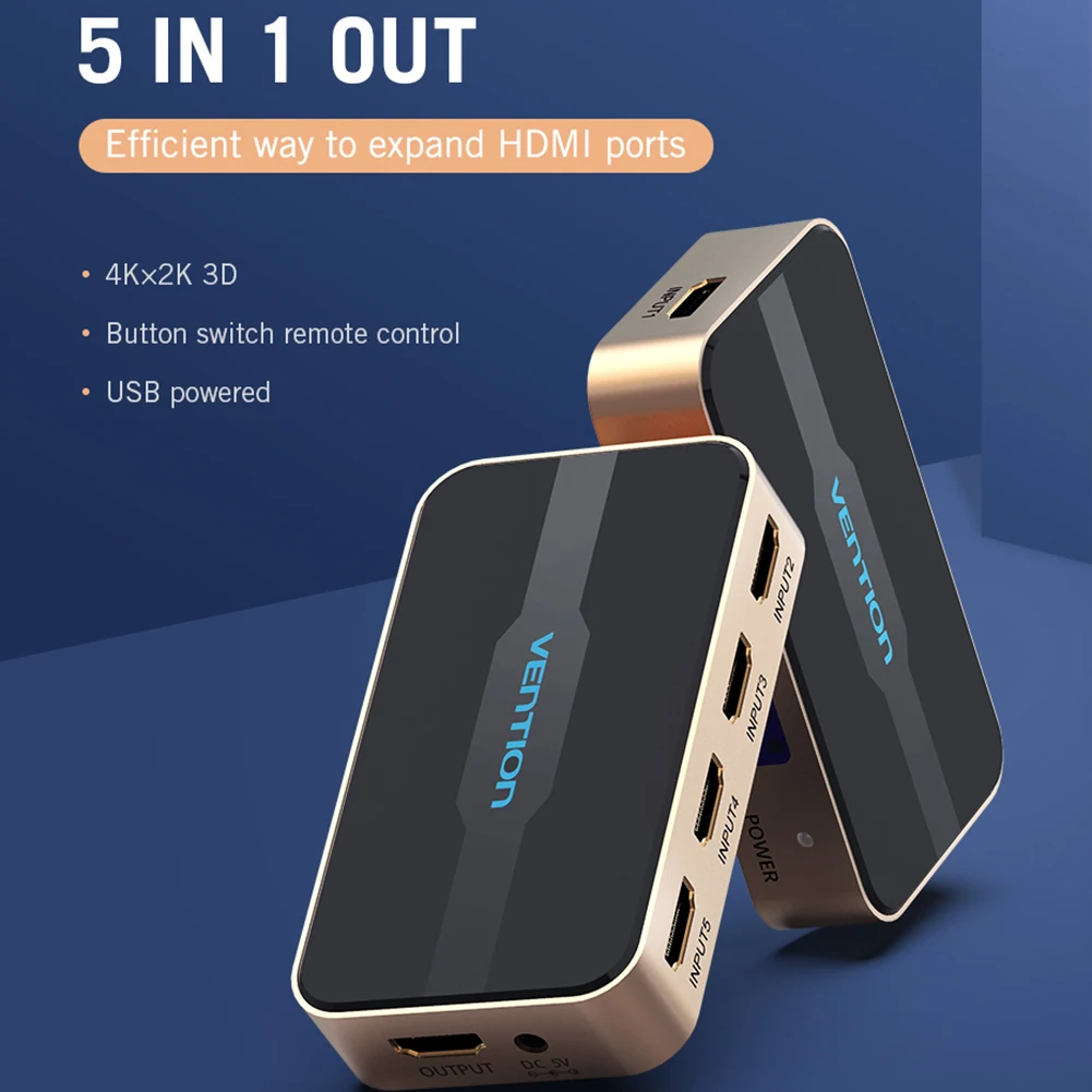 5 Input 1 Output HDTV Remote Control Projector Mini IR Professional Video DVD Player 4K Splitter HDMI Switcher Audio Adapter