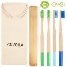 Bambus-zahnburste, Экологичная зубная щётка, мягкая, нулевая, для путешествий-zahnburste, 4 штукатурки(холодный цвет с дорожным мешком