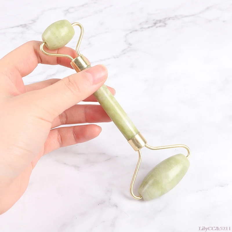 1 Stuks Natuurlijke Jade Facial Massager Roller Dubbele Hoofden Guasha Schraper Voor Face Lift Afslanken New