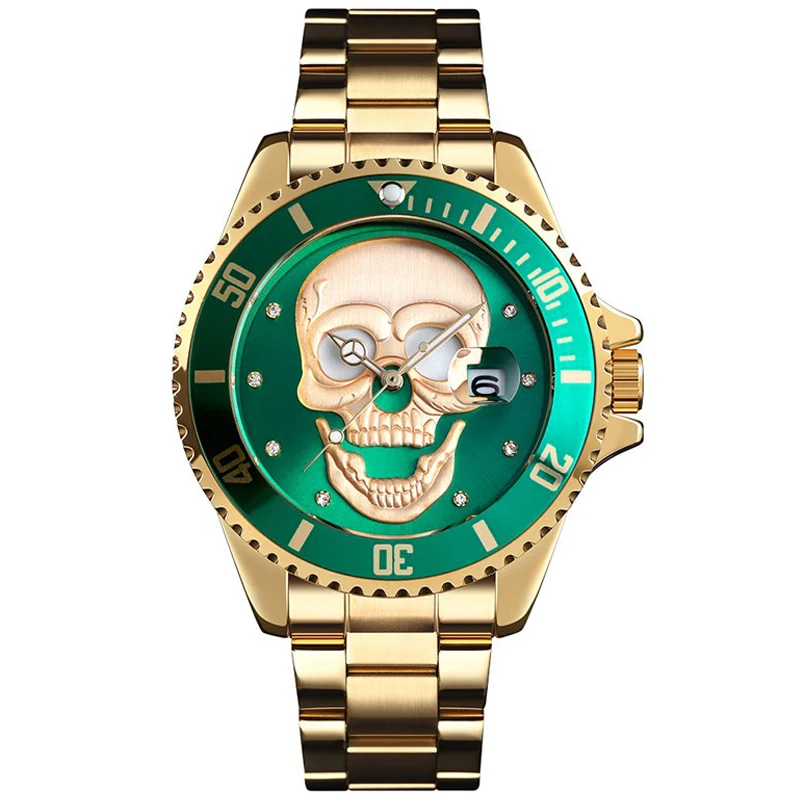 Luxury Mens Steampunk Skull Head Watch Men 3D Skeleton Engraved Many Color Mexican Mexico Punk Wristwatch Stainless Steel TODO | Наручные