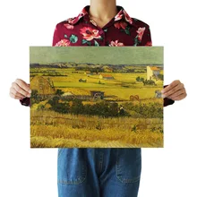 [A123] Ван Гог жатка для пшеницы Ретро плакат из крафт-бумаги экран для помещений кафе декоративная живопись