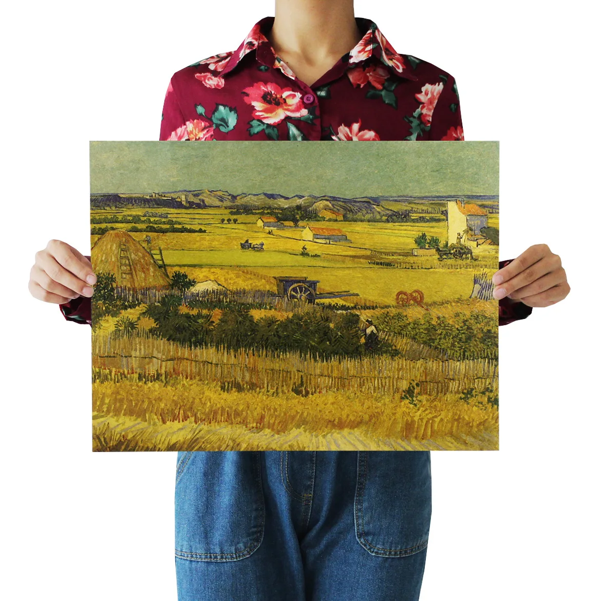 

[A123] Van Gogh Wheat Reaper Retro Kraftpaper Poster Indoor Bar Cafe Decorative Painting