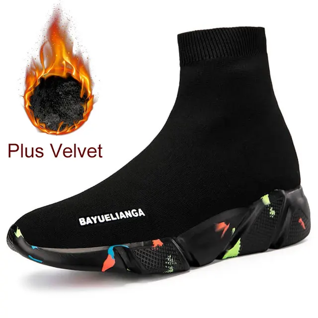 Women Shoes Unisex Short Plush Shoes HighTop Men Socks Boots Soft Sneakers Women Large Size 35-46 Women Platform Vulcanize Shoes Velvet Multi