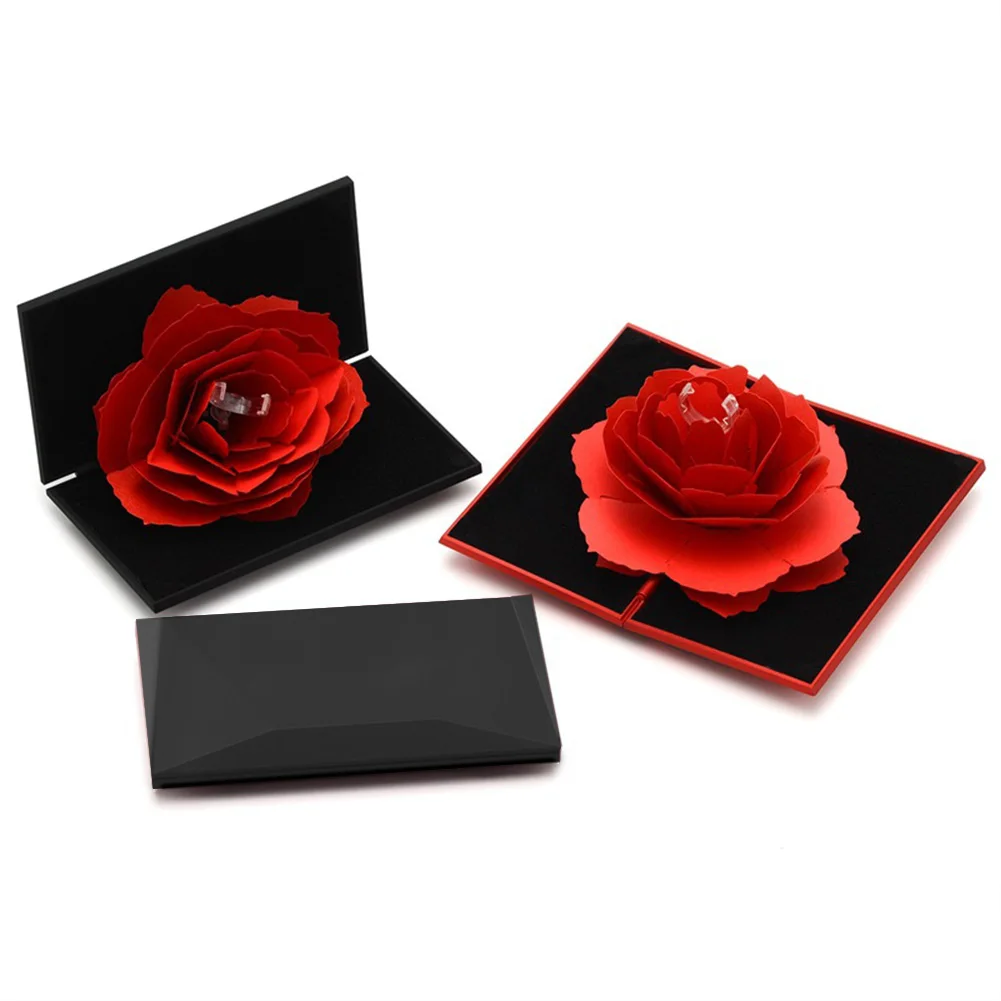 

Lightweight Engagement Gift Proposal Rhombus Shape Case Jewelry Storage Display Ring Box Rose Portable Flick Open Wedding Holder