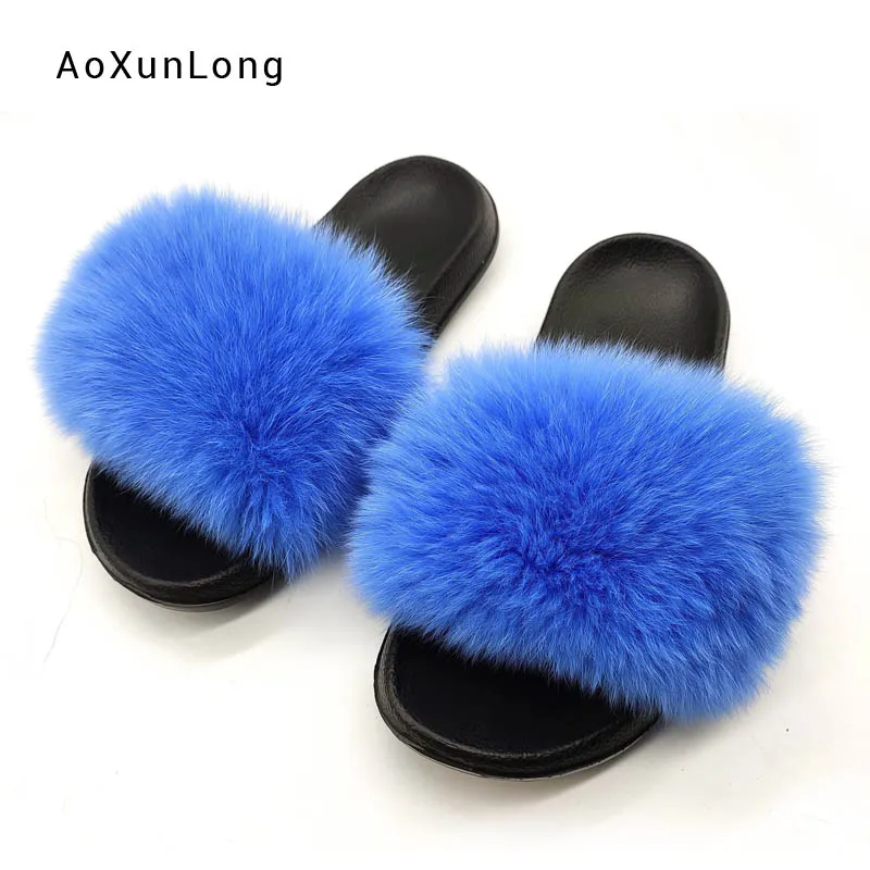 Slipper 06 New Fashion Real Fox Fur Slippers for Women Customzed Plush Fur Slides Solid Color Female Hand Bags Sets - Цвет: Slipper 06