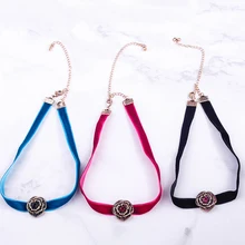 Винтажное ожерелье-чокер в стиле панк золотого цвета с цветком из кристаллов, черная, синяя, красная, черная, бархатная полоска