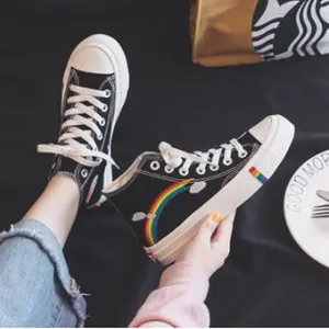 Women's Fashion 2020, Vulcanized Shoes, Women's Sneakers, New Retro Rainbow Canvas Shoes, Fashion Flat Comfortable High Top Shoe