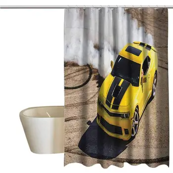 

Manly Elegant Shower Curtains Yellow Sports Car Drifting Photography Smoke Fast Speed Competition Picture Waterproof Fabric