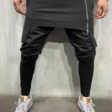 Новинка, модные брюки в стиле хип-хоп, обтягивающие, одноцветные, уличные, спортивные, повседневные брюки, юбка, брюки, мужские, нестандартные штаны на молнии