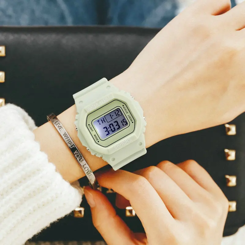 

Tea Green Watch Ladies Waterproof Simple Casual Multi-function Fashion Plastic Automatic Watches Multi-color Optional