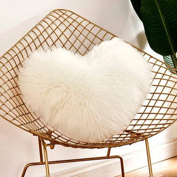 

White Fluffy Heart Shape Wool-like Plush Sofa Throw Pillowcase Cushion Cover Sofa Pillow Case Cushion Case Plush Pillow Cover