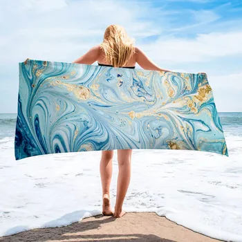 

Marble Large Round Beach Towel For Adult Colorful Quicksand Pattern Microfiber Shower Bath Towel Swimming Cover